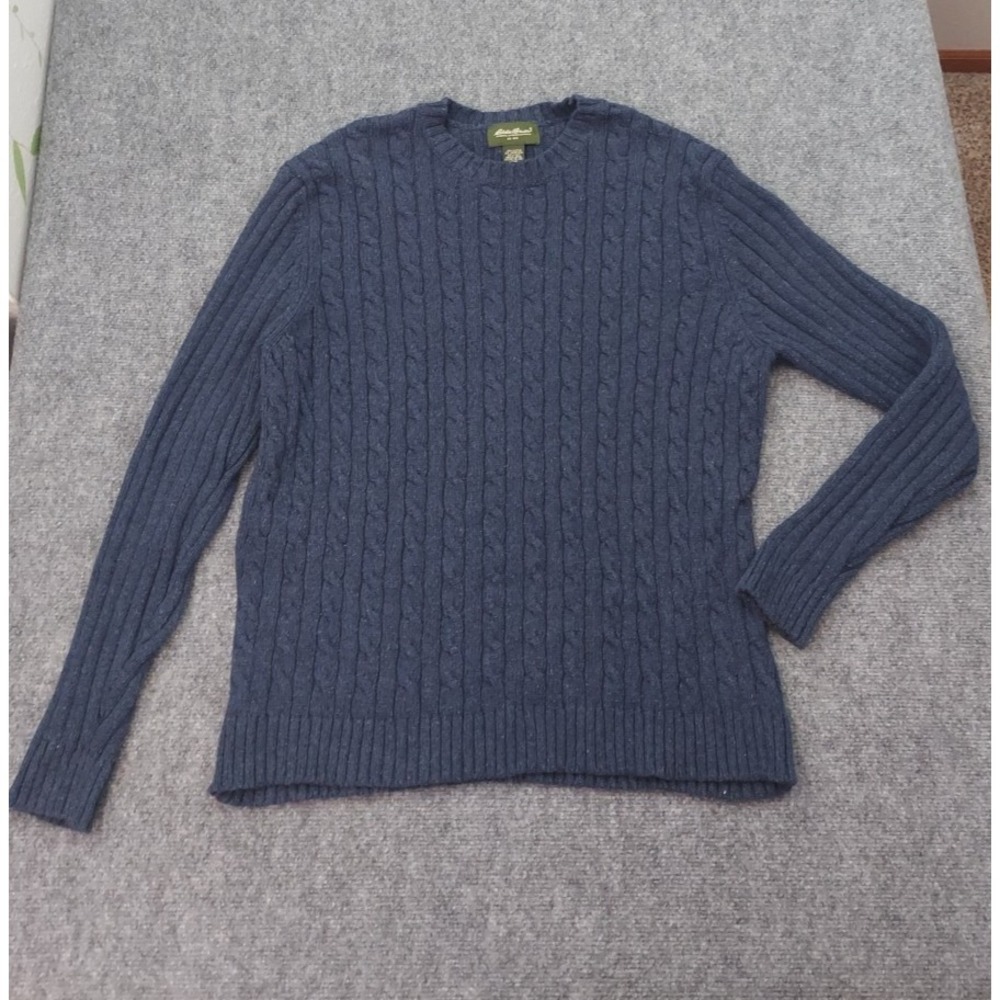 Vtg Eddie Bauer Sweater Mens Large Blue Fishermans Lambswool‎ Cable Knit Japan